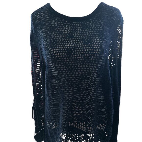 Soho Blue Open Weave Over Shirt - Size XL - NWT - Cotton Blend - Bell Sleeve - Picture 1 of 8